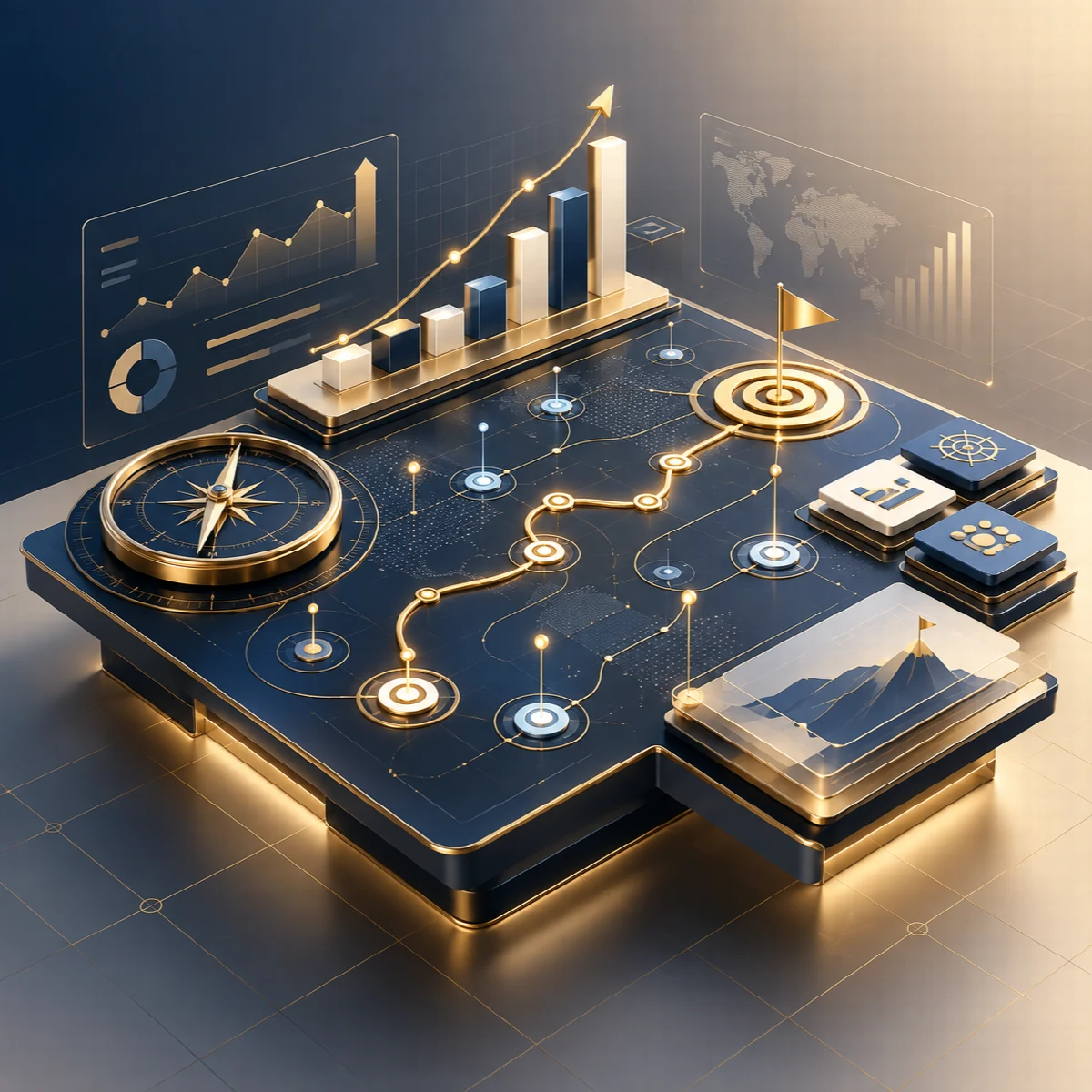 Connected digital strategy roadmap with goals and performance metrics